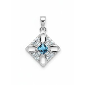 Colgante Geométrico de Plata 925 con Baño de Rodio y Topacio Azul Suizo, con Piedras de Circonita Cúbica de Corte Princesa, Diseño Clásico Solitario para Uso Diario - Product Image 1