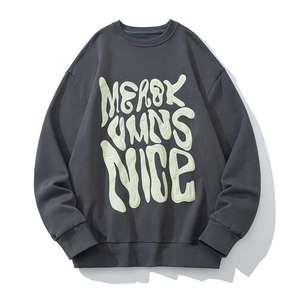 Tendencia personalizada OEM de gran tamaño de alta calidad letra hombres Sudadera con capucha cuello redondo Chenille bordado Logo parches pulóver sudadera - Product Image 4