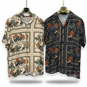 Chemise boutonnée à manches courtes en satin à imprimé floral pour homme, coupe décontractée, col camp, idéale pour les vacances d'été - Product Image 3