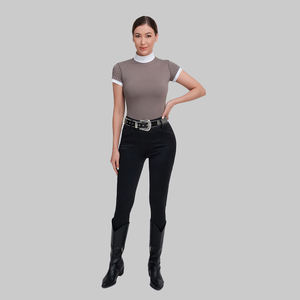 النساء الفروسية المنافسة ارتداء بلورات حجر قميص بيع بالجملة الملابس الرياضية قصيرة الأكمام تنفس ركوب الخيل وهمية الملابس المعرض - Product Image 5