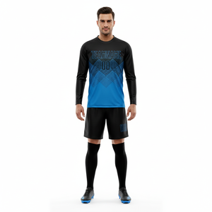Custom Black & Blue Gradient Goalkeeper Uniform Kit - Long Sleeve Jersey and Shorts Set with <b>Padding</b> - Product Image 6