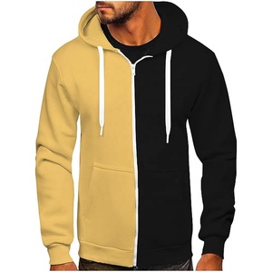 Sweat à capuche d'hiver unisexe bicolore pour homme, noir et beige, avec fermeture éclair, broderie personnalisée, polyester/coton - Product Image 1