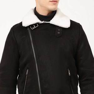 Men's Black <b>Suede</b> Motorcycle <b>Jacket</b> With Faux Fur Lining Zipper Closure Windproof Winter Warm Biker Style Men's <b>Leather</b> <b>Jacket</b> - Product Image 6