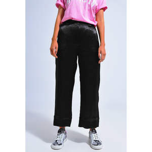 Pantalones de Vestir Anchos de Satén Negro, Cintura Alta, Estilo Casual, con Características Antiarrugas y Transpirables para la Temporada de Otoño - Product Image 3