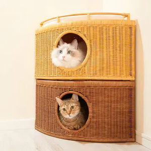 New Product Eco-friendly Natural Rattan Cat <b>Bed</b> With Soft <b>Cushion</b> Cat House - Product Image 2