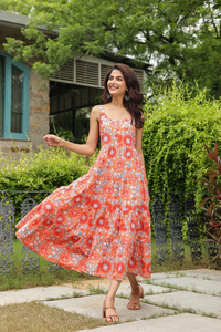 Femmes filles pur coton Maxi robe indien bloc imprimé décontracté été soirée tendance en gros longue robe robes décontractées - Product Image 6