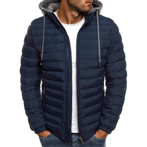Otoño Invierno moda hombres Color sólido con capucha cárdigan chaqueta cuello alto algodón ambiente Simple nueva ropa de comercio exterior - Product Image 4