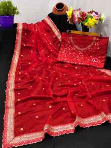 Ropa de boda de último diseño para mujer, bordado de seda de Rangoli, trabajo de secuencia, Saree indio de alta calidad, moda elegante - Product Image 2