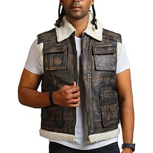Gilet de motard en cuir de vachette ciré pour homme, coupe traditionnelle, conçu pour un confort au quotidien et un look moto intemporel et épuré. - Product Image 1