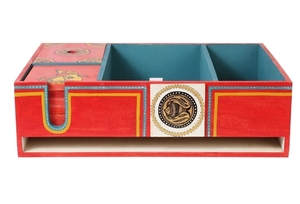 อุปกรณ์ตกแต่งโต๊ะทำจากไม้อะคาเซียพร้อมจานรองแก้วหกชิ้นอุปกรณ์ตกแต่งโต๊ะกาแฟทาสีด้วยมือ - Product Image 3