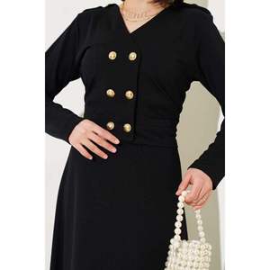 Épaulette Épaule Or Jupe Boutonnée 2 Pièces Ensemble Noir - Product Image 1