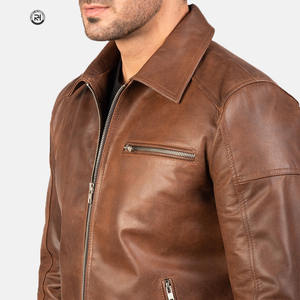 High End Cowhide Leather Bomber Jacket Adult Size Spring Formal Front Office Wear Soft Stretch Waterproof Non <b>Corrected</b> Natural - Product Image 3