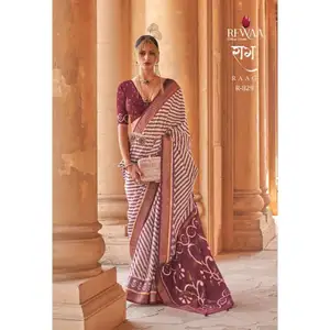 Soutien/Adulte Design à feuilles persistantes Magnifique Collection Diwali Saree en soie avec chemisier avec fournisseur de travail imprimé de Surat