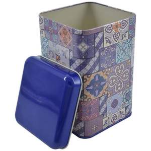 1.7L Slip Lid Purple Plaid Patterned Square Tin Box Recyclable Embossed for Food Candy Package-Plastic Paper - Product Image 4