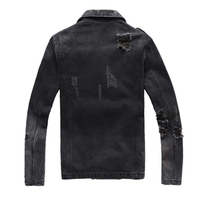 High Street Style Casual Men's Denim <b>Jacket</b> Winter Wear Customized Sportswear Breathable Windproof Zipper Stand Collar Solid - Product Image 2