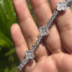 Nueva moda redonda brillante laboratorio cultivado VVs diamantes D incoloro completamente helado trébol de tenis Hip Hop pulsera 10K oro blanco - Product Image 2