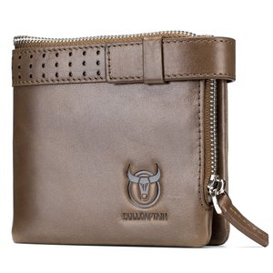 Cartera de cuero genuino rojo unisex para hombre con cierre de cremallera RFID y decoración de cadena 9 ranuras para tarjetas tamaño regular - Product Image 5