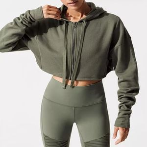 Sudadera con capucha extragrande para mujer, con logo personalizado, al por mayor, estilo urbano, de forro polar con cremallera, sudaderas cortas para chicas, corte holgado - Product Image 1