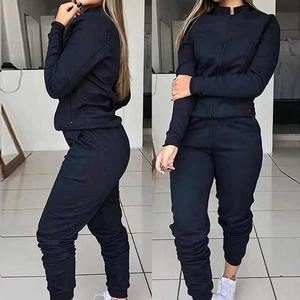 Service OEM Survêtements deux pièces de haute qualité Survêtement en coton à fermeture éclair complète pour femmes, vêtements de sport ajustés, ensemble de jogging à vendre - Product Image 4