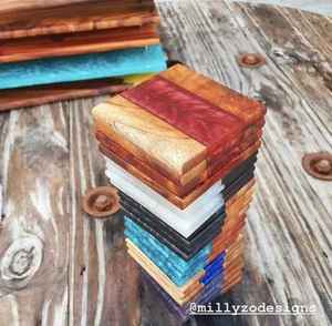 Blue Square Resin Wood Joint Handmade Eco-Friendly Reusable Table Top <b>Coaster</b> High Quality Mats & Pads Export Quality <b>Coasters</b> - Product Image 5