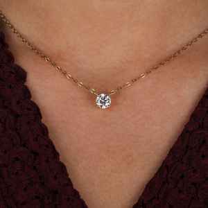 Colgante de laboratorio de diamante cultivado en laboratorio redondo Certificado de Oro de 14 quilates, colgante para declaración de mujer, regalo de aniversario para ella. - Product Image 4