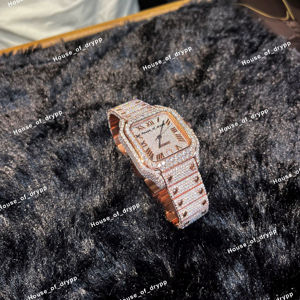 Reloj de Diamantes Moissanite con Incrustaciones, Esfera Cuadrada con Números Romanos, Estilo Hip Hop para Hombre en Acero Inoxidable - Product Image 1