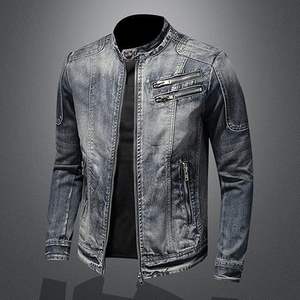 Veste en jean pour homme, veste en jean décontractée, déchirée, coupe ajustée, veste de camionneur extensible, manteau en jean décontracté classique - Product Image 2