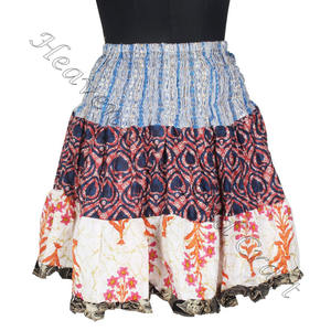 2023 été femmes vêtements mini patch travail jupes plissée mini jupe Vintage indien Boho Hippie Mini longueur Patch travail coton - Product Image 6