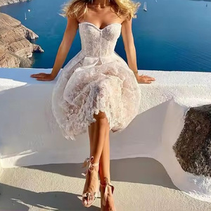 Abito da Sera Corto Elegante in Pizzo per Donna, Nuovo Modello 2023 <span class=keywords><strong>Senza</strong></span> <span class=keywords><strong>Spalline</strong></span> per Cene e Feste di Matrimonio - Product Image 4