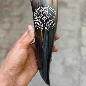 Buffalo Horn Ale <b>Mug</b> with Iron <b>Holder</b> Medieval Viking Drinkware for Rustic Homes, Bar Decor, and Collectors - Product Image 1