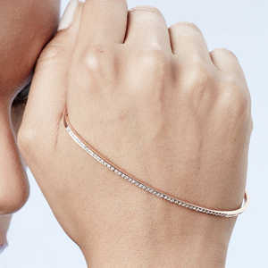 Nueva llegada 14K oro amarillo mujeres joyería fina brazalete de palma ajustable con pavé de diamantes brazalete y pulsera anillo de promesa - Product Image 1