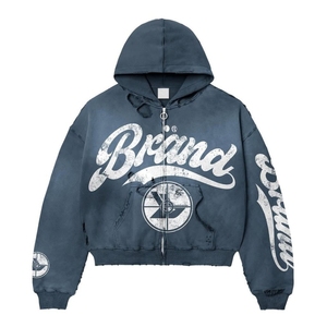 Venta al por mayor de alta calidad logotipo personalizado ácido lavado Zip up Hoodie Sun Vintage Hoodies ácido lavado Sudadera con capucha para hombres - Product Image 6