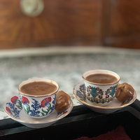 Ensemble de tasses et soucoupes en céramique et porcelaine de style arabe-américain pour thé et café, écologiques, motifs variés, poignée avec bordure en or véritable