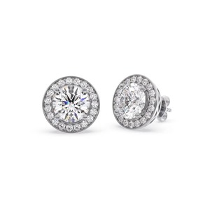 Impresionantes y Elegantes Pendientes de Diamante con Corte Redondo y Halo Simple, Diamante Cultivado en Laboratorio de 0.60 Ct en Platino, para Bodas, Compromisos y Fiestas - Product Image 2