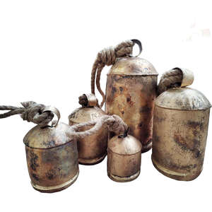 Antique Vintage Harmony <b>Bells</b> Collection Rustic Iron Giant Cow <b>Bells</b> Handmade <b>Winter</b> Holidays Christmas Dcor Set 8 Pieces Rope - Product Image 5