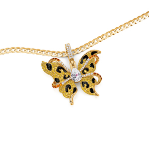 Collier chaîne en acier inoxydable plaqué or Jeulia X Leyla, motif léopard sauvage et papillon - Product Image 5
