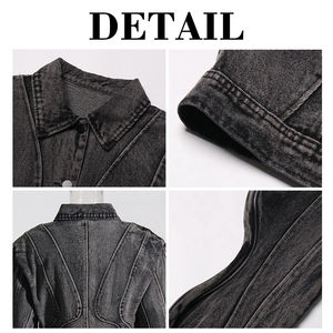 Chaquetas cortas personalizadas para mujer, vaqueros de manga larga, vaqueros, cortavientos, técnicas de lavado con botones, tops vaqueros para mujer - Product Image 3