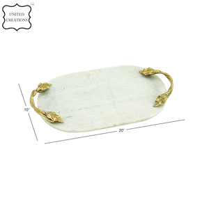 Bandeja de piedra de mármol envejecido más vendida con tamaño personalizado hecho a mano estilo moderno mango de latón accesorio decorativo para el hogar a precio - Product Image 5