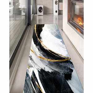 Tapis de peinture noir et or, tapis de luxe en marbre, tapis lavable en machine, tapis doux non tissé - Product Image 1