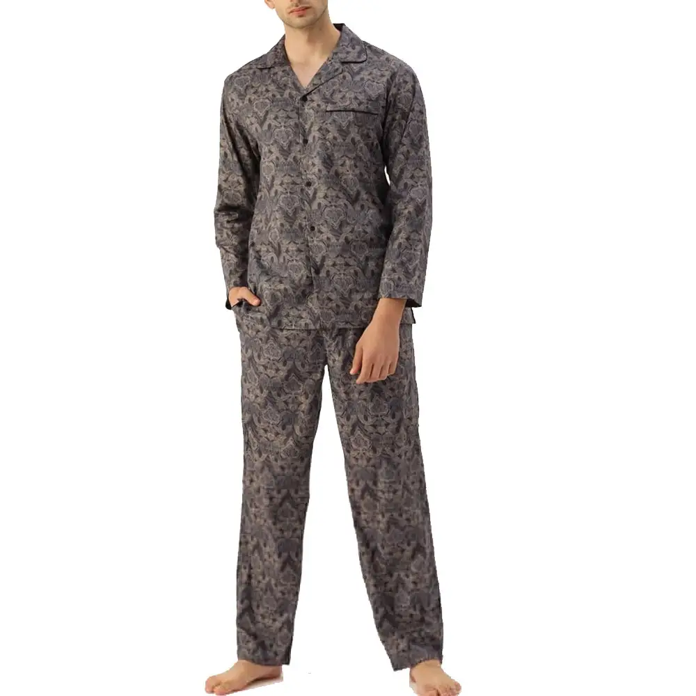 Top produit à la mode tissu confortable hommes costume de nuit à manches longues haute qualité pyjama ensemble pour hommes conception Unique vêtements de nuit costume