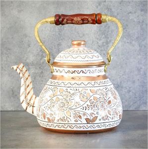 Copper Tea Kettle Wood Brass Handle <b>Teapot</b> White Wholesale for Hotel Restaurant Home Kitchenware Coffee Pot Made in India 2023 - Product Image 6