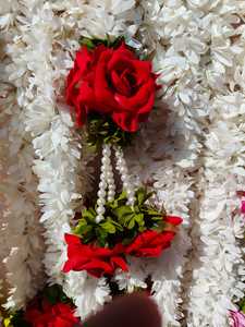 ดอกมะลิผ้าที่มีดอกกุหลาบหลายมาลัยมาลัยดอกมะลิ gajra สำหรับ haldi ฟังก์ชั่นออกงานตกแต่งบ้านพวงมาลัยผ้า - Product Image 2