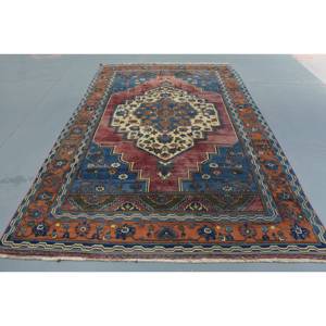 พรมตุรกีวินเทจคลาสสิกสีแดงสีฟ้า6.6 x 10.4ft ขนาดใหญ่ผ้าขนสัตว์เย็บปะติดปะต่อกันน้ำยางสำหรับวัยรุ่นสี่เหลี่ยมผืนผ้าตกแต่งห้องโถงห้อง - Product Image 1