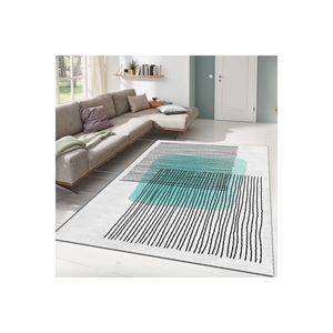 Alfombra de felpa Jacquard a rayas turquesa, alfombra Rectangular impresa en 3D para decoración de dormitorio para el hogar y la sala de estar - Product Image 1