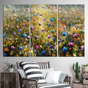 งานศิลปะบนผ้าใบพิมพ์ลาย: ของตกแต่งผนังกระจก ลายทุ่งดอกไม้ป่า พิมพ์ลายดอกไม้สมัยใหม่ ชุดผ้าใบ 3 ชิ้น - Product Image 1