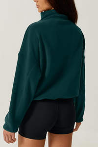 <b>Women's</b> Long Sleeve <b>Sweatshirts</b> <b>Half</b> <b>Zip</b> Cropped Pullover With Pockets Fleece Quarter Zipper Stand Collar Fall Outfits Clothes - Product Image 3