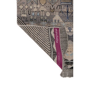 Tapis géométrique noué à la main en laine et soie de bambou Manchaha, rectangulaire, épaisseur 10 mm, pour salon, couloir - Les-2863 Gris & Noir - Product Image 5