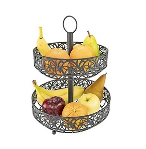 Corbeille à fruits filaire en fer Bols à fruits à deux niveaux Corbeille à fruits traditionnelle en métal avec revêtement en poudre noire pour le stockage à domicile - Product Image 1