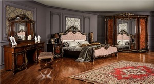 Ensemble de meubles de chambre à coucher de style vintage en bois de teck artisanal, chevets en bois de teck sculptés à la main, style européen exclusif, aspect français - Product Image 2