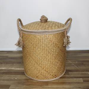 Artex Dong Thap Palm Leaf Laundry Hamper Handmade Foldable <b>Basket</b> <b>with</b> Bamboo <b>Handles</b> for Storage - Product Image 5
